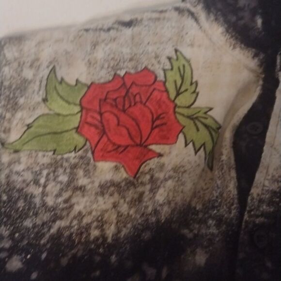 A rare bird handmade clothing flannel with roses embroidery size small medium - Picture 8 of 12